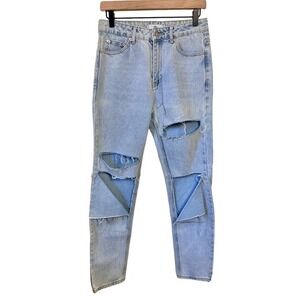 Adika Davis Straight Leg Distressed Jeans Size Medium‎ Light Wash
